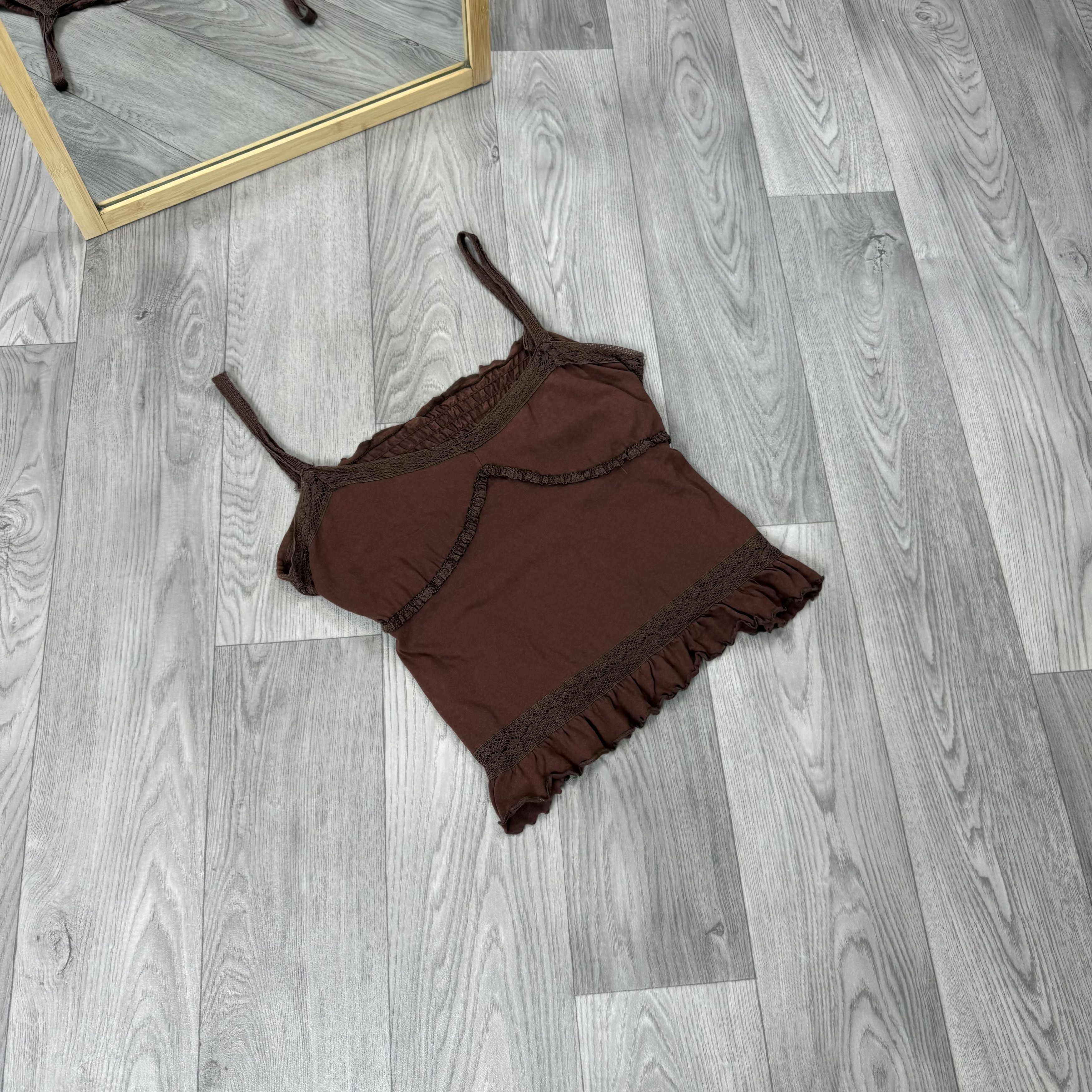 Vintage Vintage 00s Grunge Brown Tank Sleeveless Crop Top Size L / US 10 / IT 46 - 3 Thumbnail
