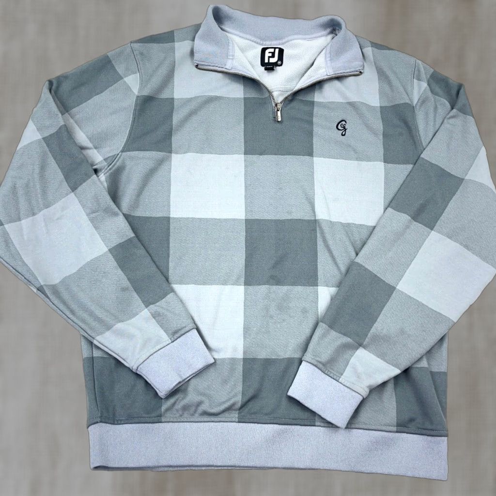 Footjoy FootJoy Sweater Men M Gray Pullover 1/4 Zip Plaid Logo Embroidered Zipper Golf Knit Jersey Mock Neck All Seasons Lightweight FJ Casual Workwear Size US M / EU 48-50 / 2 - 1 Thumbnail