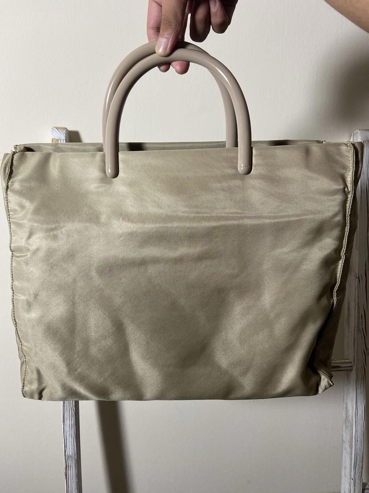 Prada Prada beige nylon small tote handbag, good clean cond Size ONE SIZE - 4 Thumbnail