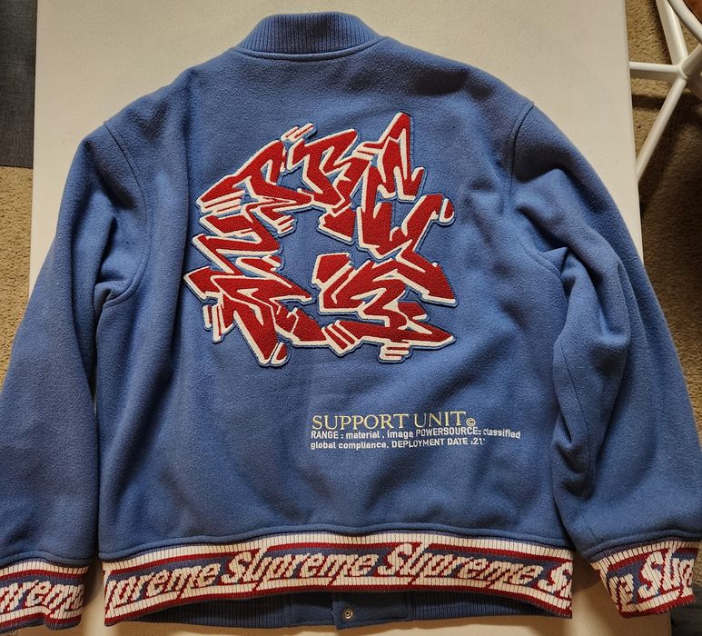 Supreme Supreme Support Unit Light Blue Varsity Jacket | Grailed