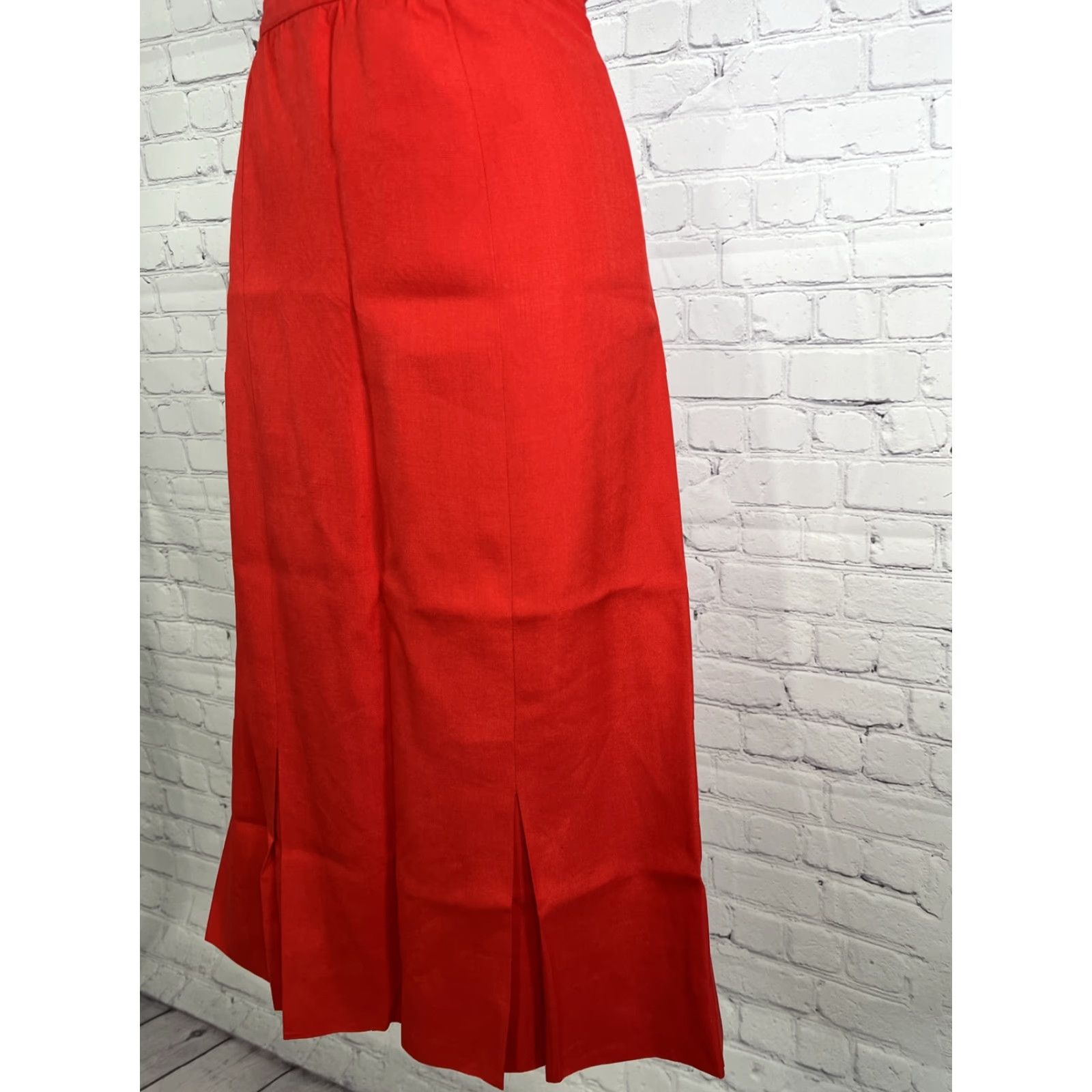 Vintage VINTAGE Adele Simpson Candy Apple Red Linen Blend High Waist Pleated Long Skirt Size 34" / US 12 / IT 48 - 3 Thumbnail