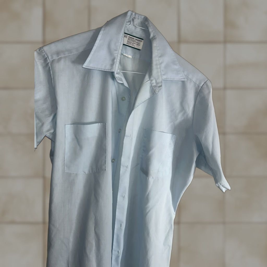 Sears VTG Sears Perma-Prest Men's Button-Down Dress Shirt Blue Short Sleeve 15 1/2 Regular Office Mens Size 40R - 1 Thumbnail
