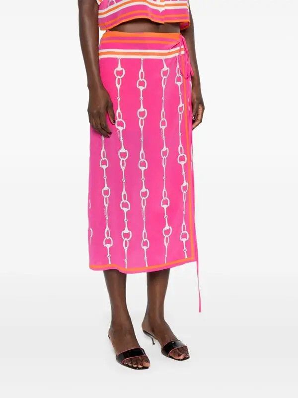 Gucci o1la5ras0526 Gucci Horsebit Stripe Print Silk Skirt in Pink Size 27" / US 4 / IT 40 - 3 Thumbnail