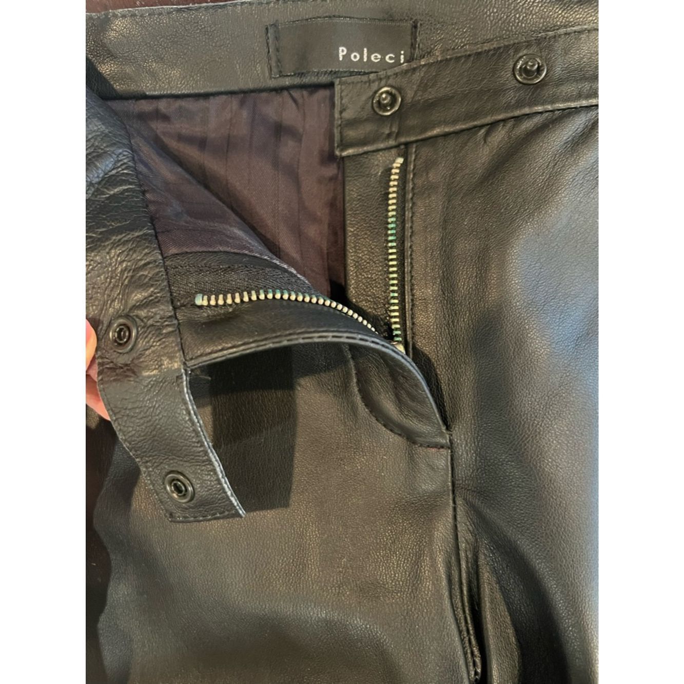 Other Poleci Black Lambskin Leather Pants Moto Knee Detail Mid-Ri Size 27" / US 4 / IT 40 - 4 Thumbnail