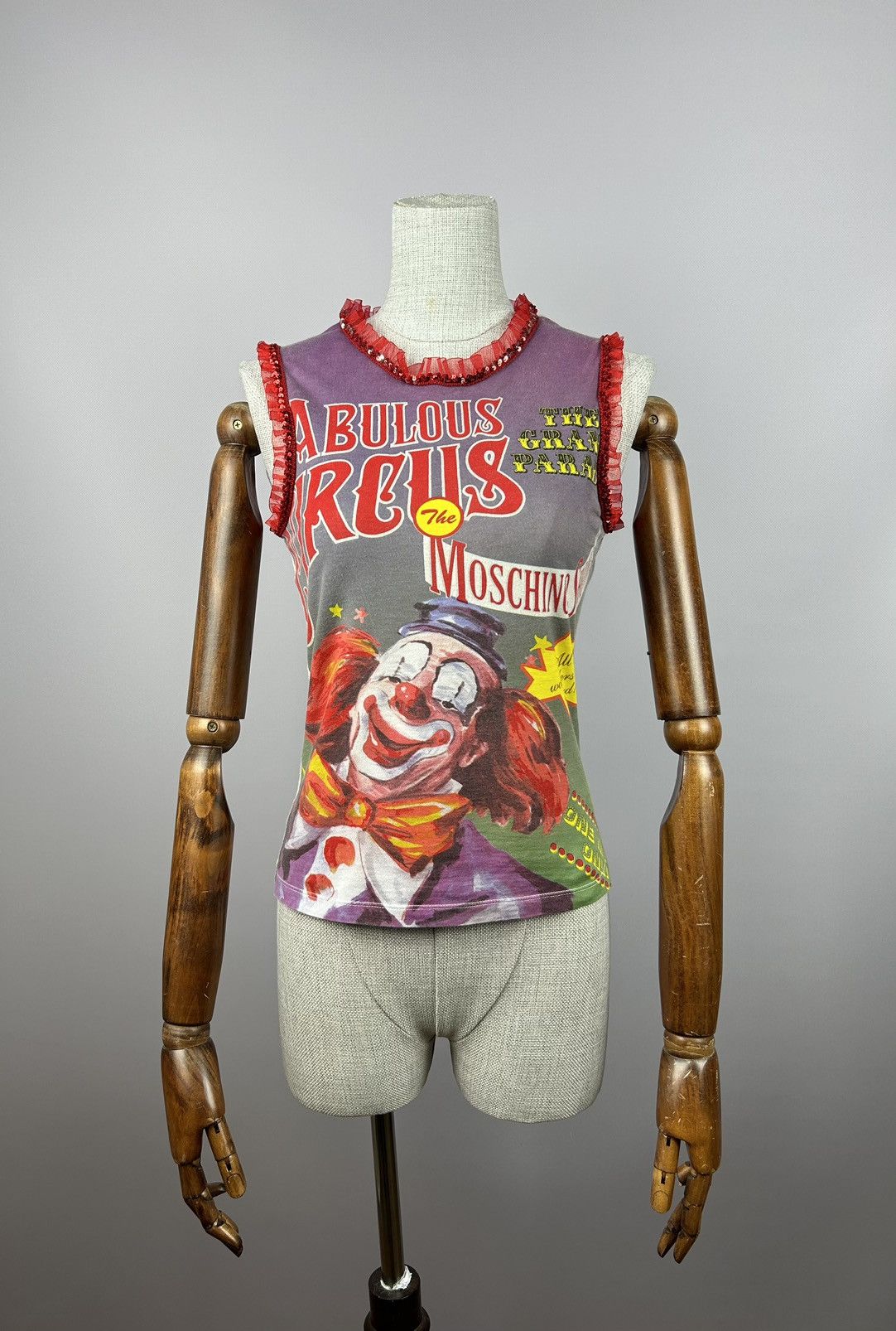 image of Archival Clothing Vintage Moschino 'fabulous Circus' Crazy Pattern Tank Top, Women's (Size Medium)