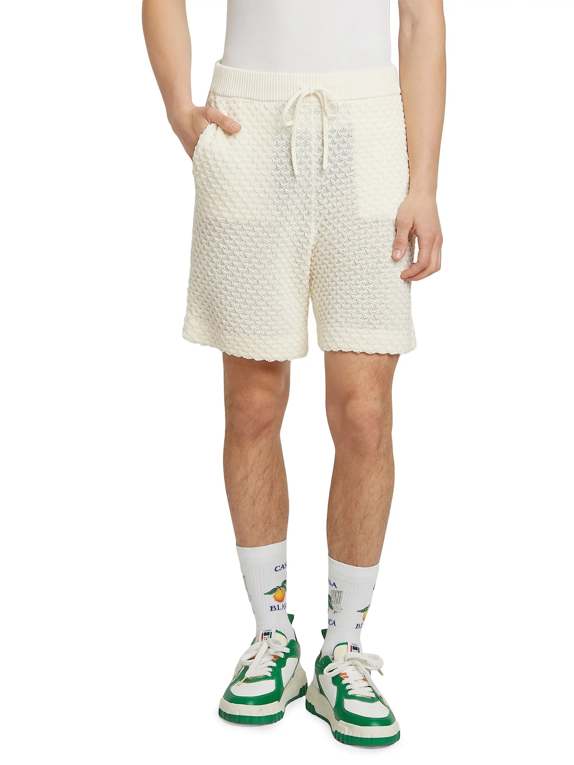 Casablanca os11x1025 Textured Cotton Drawstring Shorts in White Size US 30 / EU 46 - 3 Thumbnail