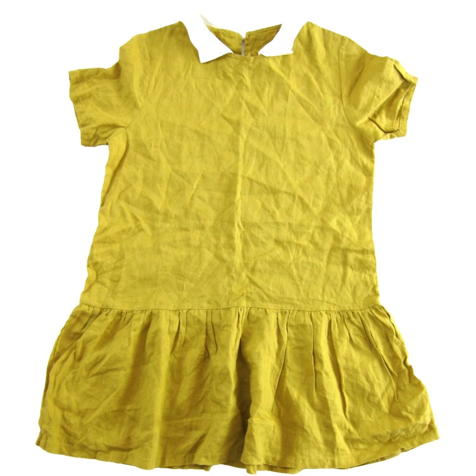 Vintage PCO 100% Linen Mustard Yellow Collar Short Sleeve Tunic Smock Shirt Dress XL Size XL / US 12-14 / IT 48-50 - 2 Thumbnail