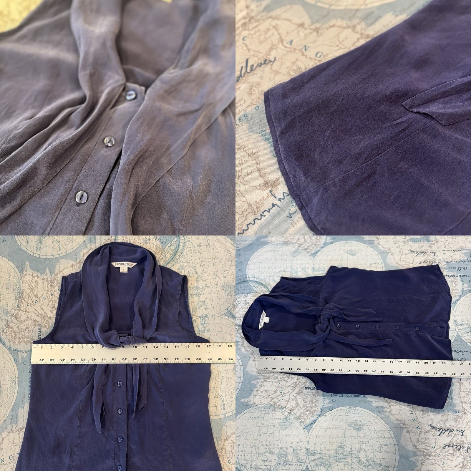 Pendleton Pendleton Silk Sleeveless Blouse Navy Blue Tie Neck Button-Up Collared Women 6 Classic Size M / US 6-8 / IT 42-44 - 8 Thumbnail