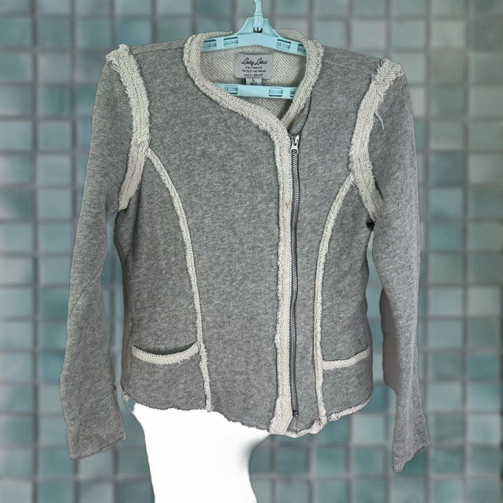 Lucky Brand Lucky Brand Lucky Lotus Full Zip Asymmetrical Jacket Womens L Gray Sweatshirt Size L / US 10 / IT 46 - 1 Thumbnail