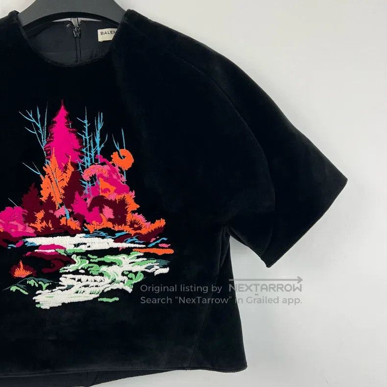 Balenciaga Balenciaga Black velvet heavy embroidery short-sleeve Size XS / US 0-2 / IT 36-38 - 4 Thumbnail