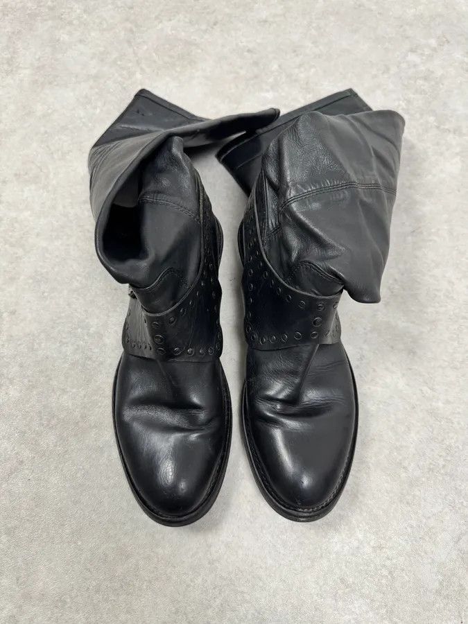 Marithe + Francois Girbaud 2010s Marithé + François Girbaud Black Rock Western Ankle Leather Boots Size US 8 / IT 38 - 2 Thumbnail