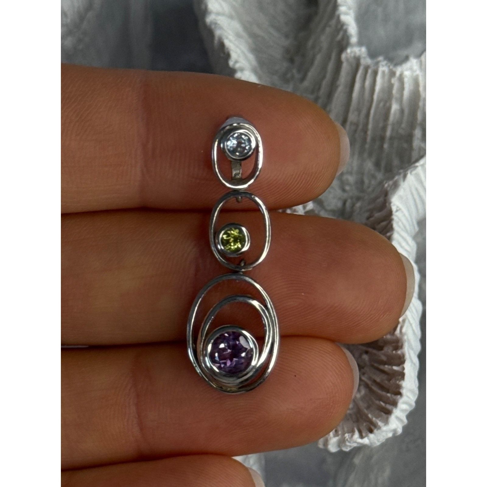 Jewelry 925 STERLING SILVER AMETHYST & PERIDOT & TOPAZ PENDANT Size ONE SIZE - 5 Thumbnail