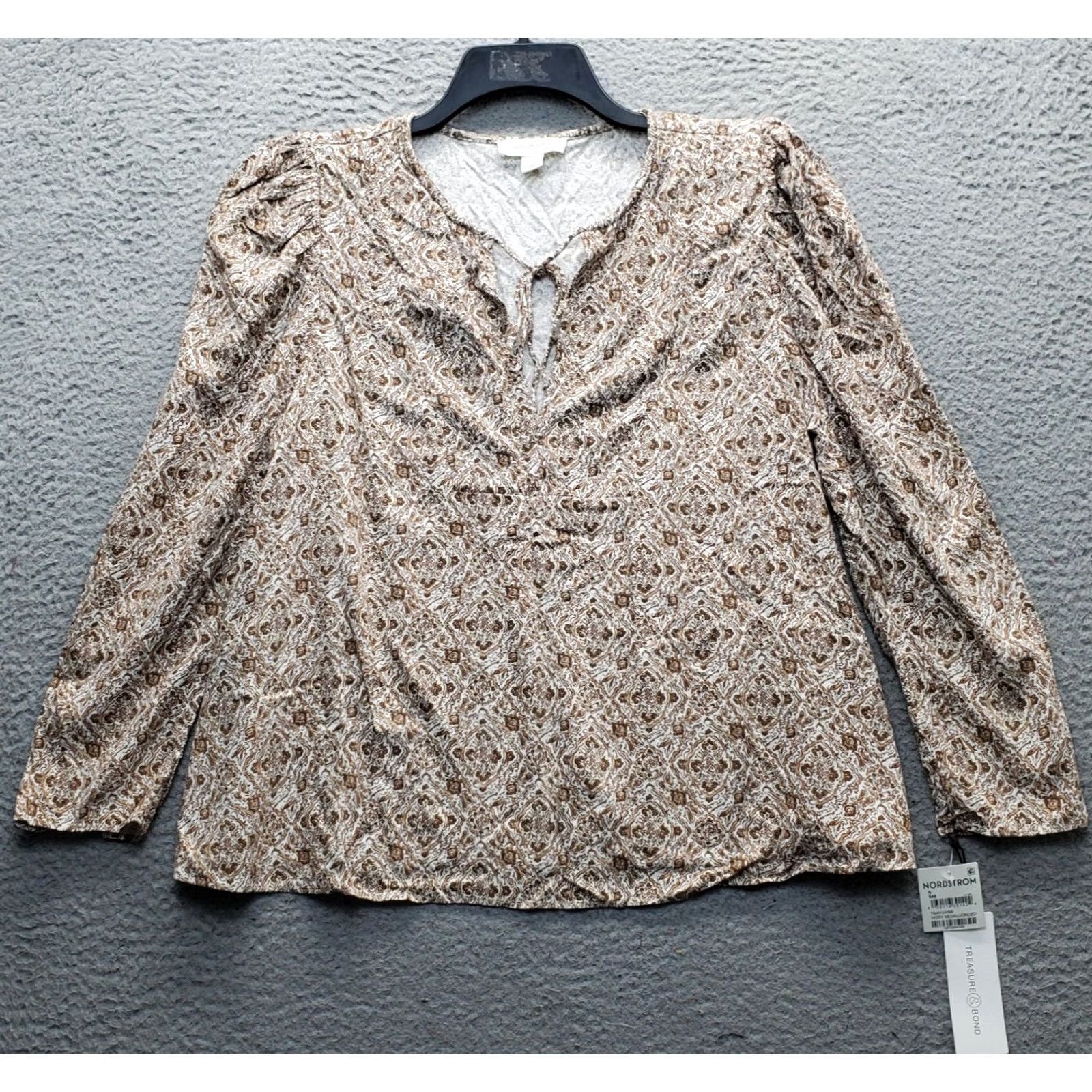 Treasure & Bond Treasure & Bond Blouse Top Womens S Multi Floral Puff Sleeve Keyhole Tie Front Size S / US 4 / IT 40 - 2 Thumbnail
