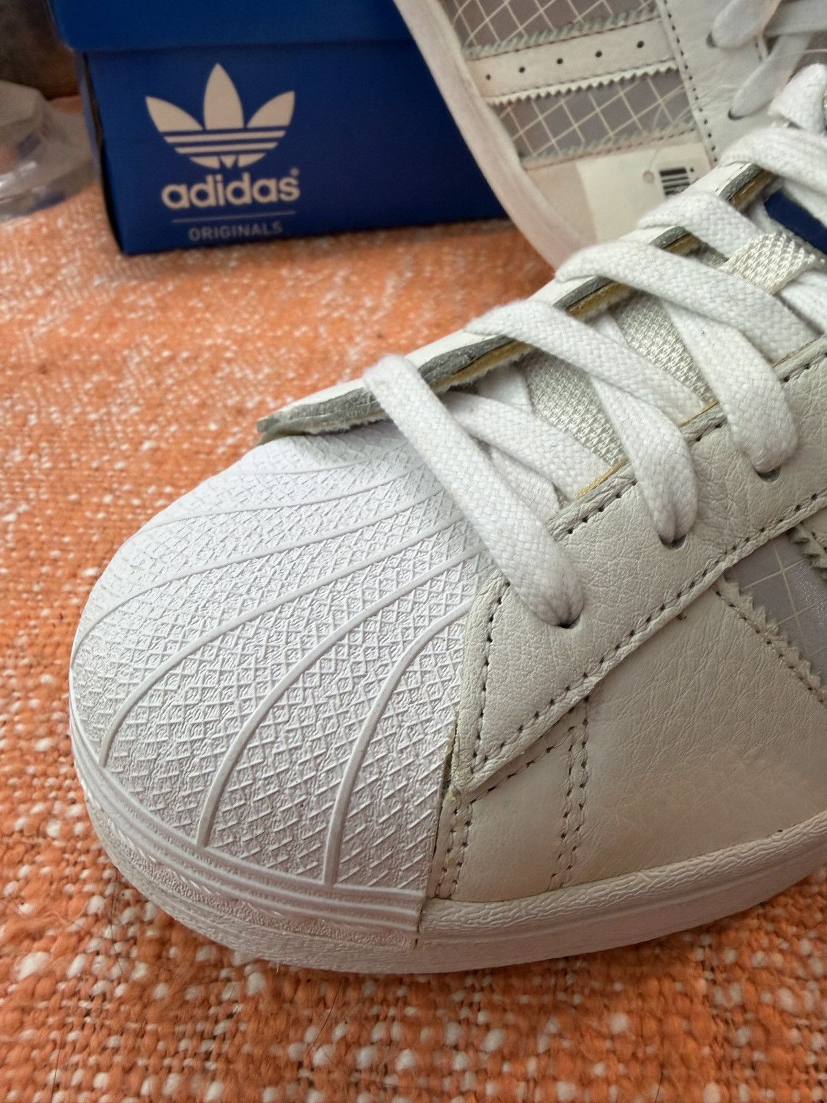 Adidas White On Blue Adidas Superstar Sample size 9 new Size US 9 / EU 42 - 4 Thumbnail