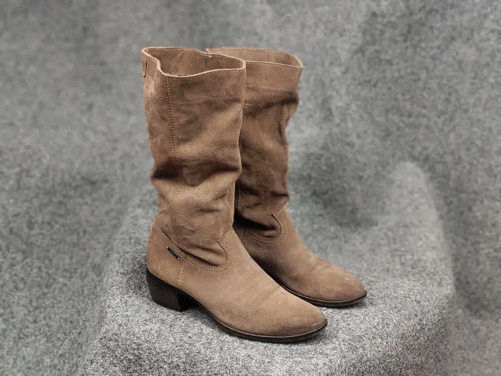 Vintage Diesel Beige Logo Suede Leather Cowboy Biker Boots