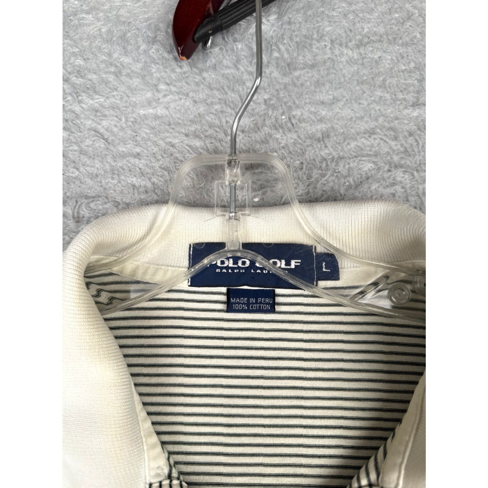 Ralph Lauren VINTAGE Ralph Lauren Polo Shirt Men Large White Stripe 100% Cotton Slim Fit Mens Large White Stripe Polo Shirt 100% Cotton Ralph Lauren 70s 80s Golf Size US L / EU 52-54 / 3 - 7 Thumbnail