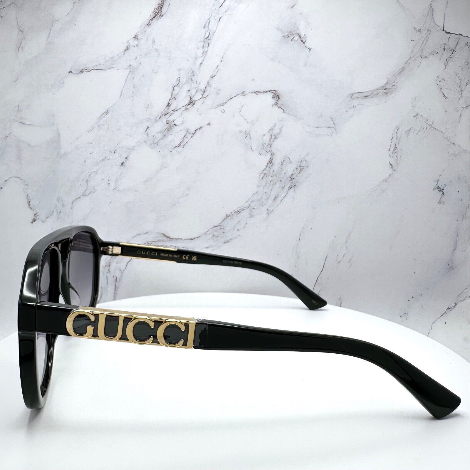 New Gucci Sunglasses Black Pilot Aviator 58mm Navigator Gold