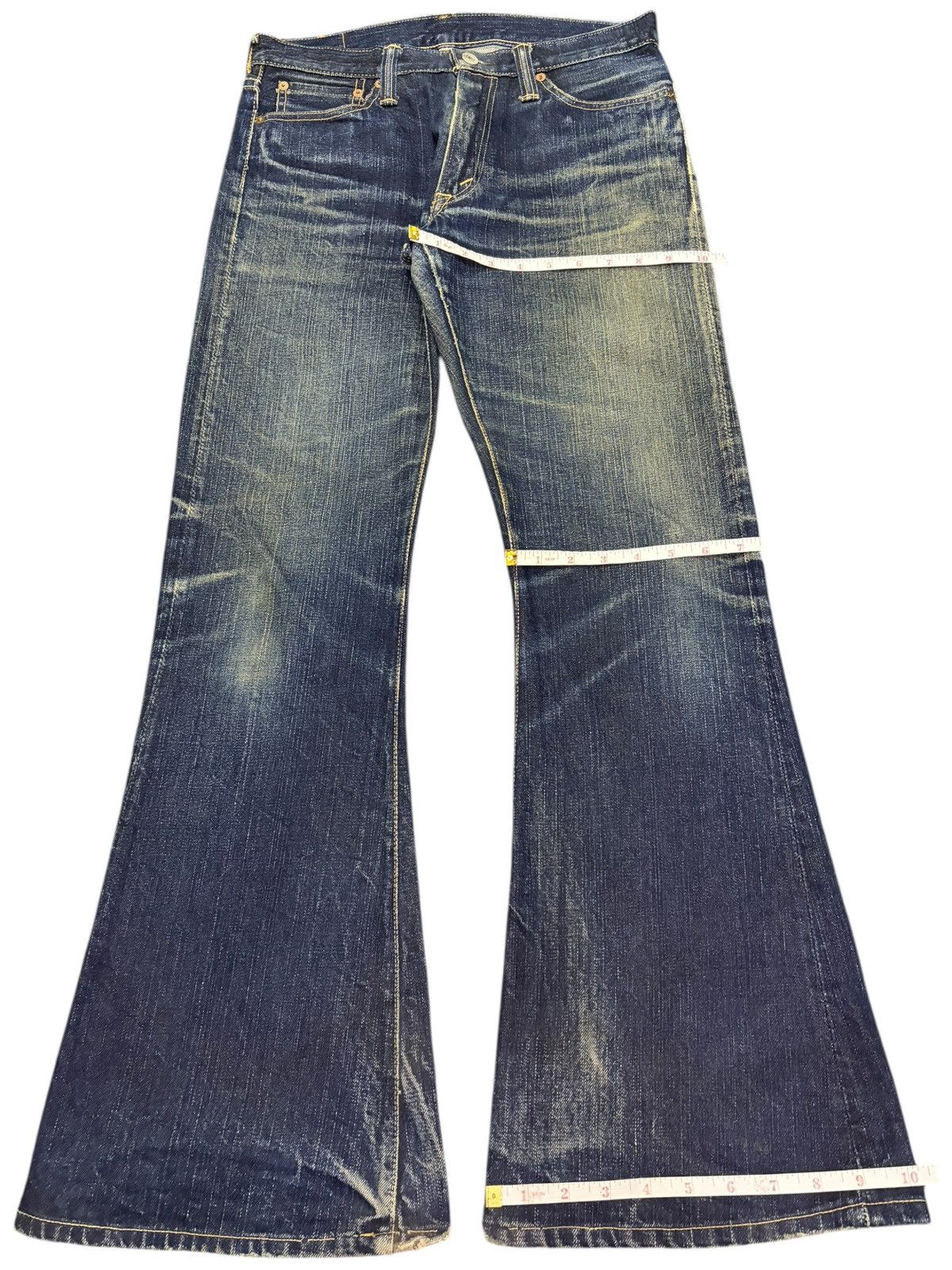 The Flat Head Vintage Flat Head 3006 Mud Wash Distressed Flare Jeans Size US 30 / EU 46 - 9 Thumbnail