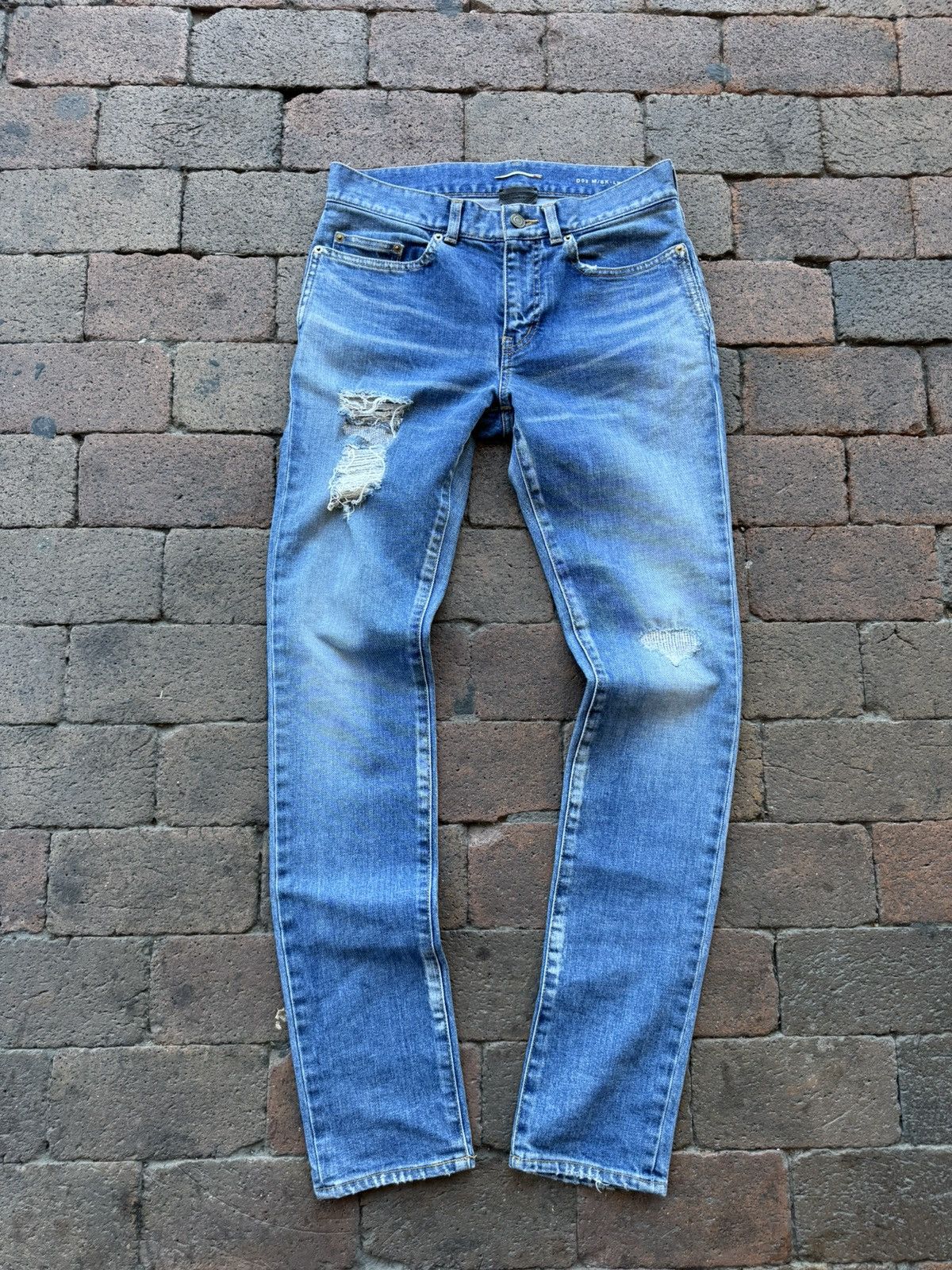 image of YVES Saint Laurent Distressed Skinny Jeans in Blue, Men's (Size 30)