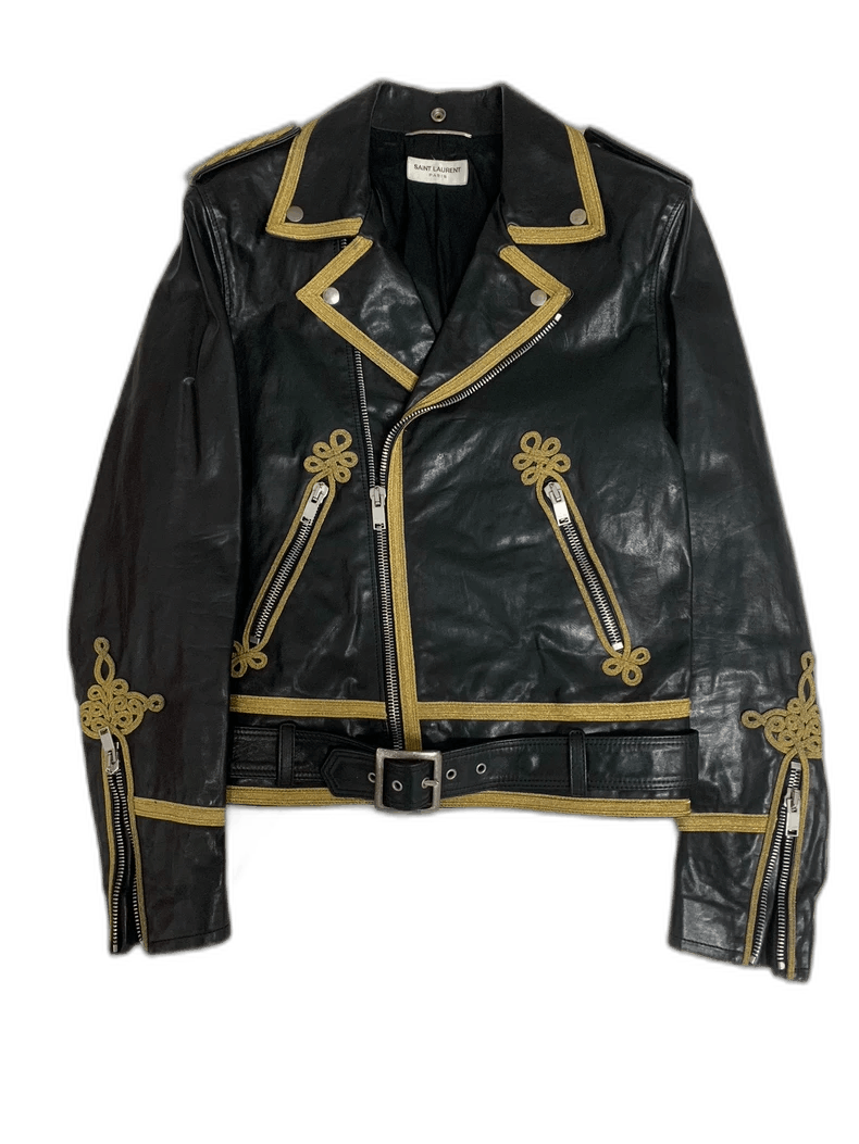 Yves Saint Laurent ysl black leather jacket with gold details Size US L / EU 52-54 / 3 - 1 Thumbnail