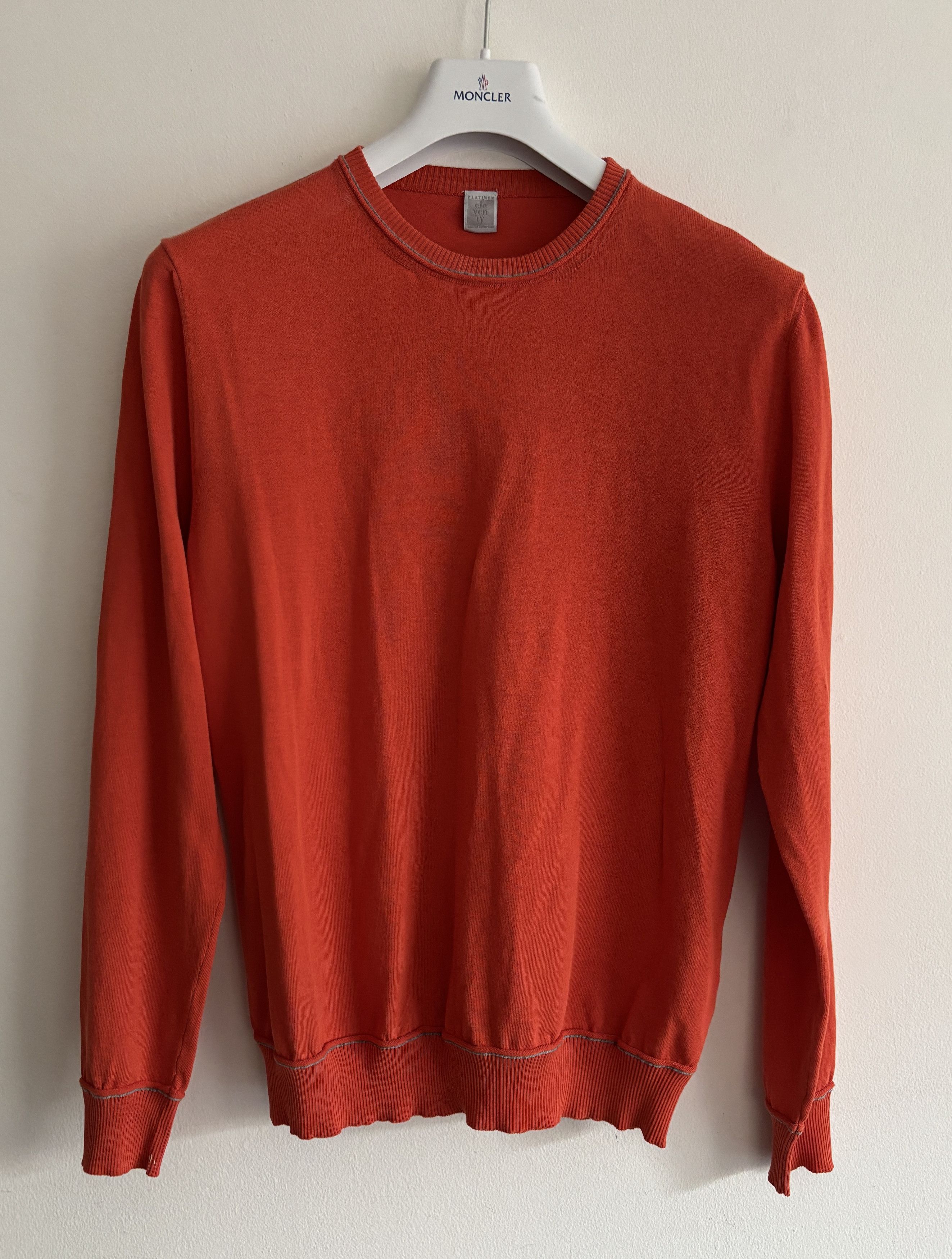 Eleventy $455 Crewneck Slim Fit Cotton Sweater in Orange - Medium Size US L / EU 52-54 / 3 - 1 Thumbnail