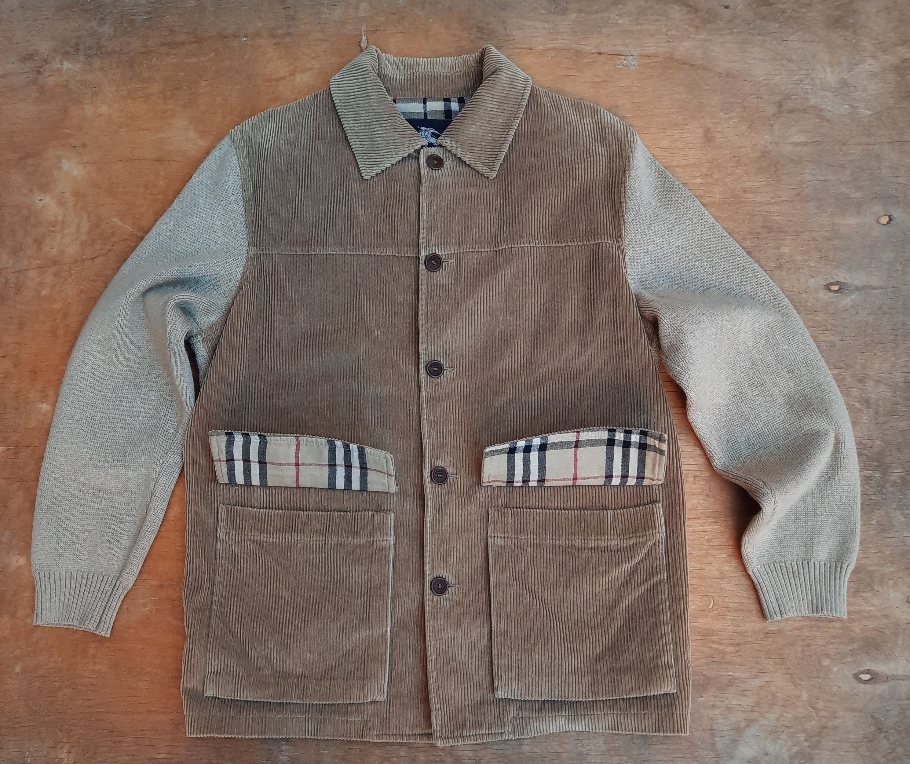 Burberry Vintage Hybrid Corduroy Knit wool Jacket Lining Check Size US L / EU 52-54 / 3 - 1 Thumbnail