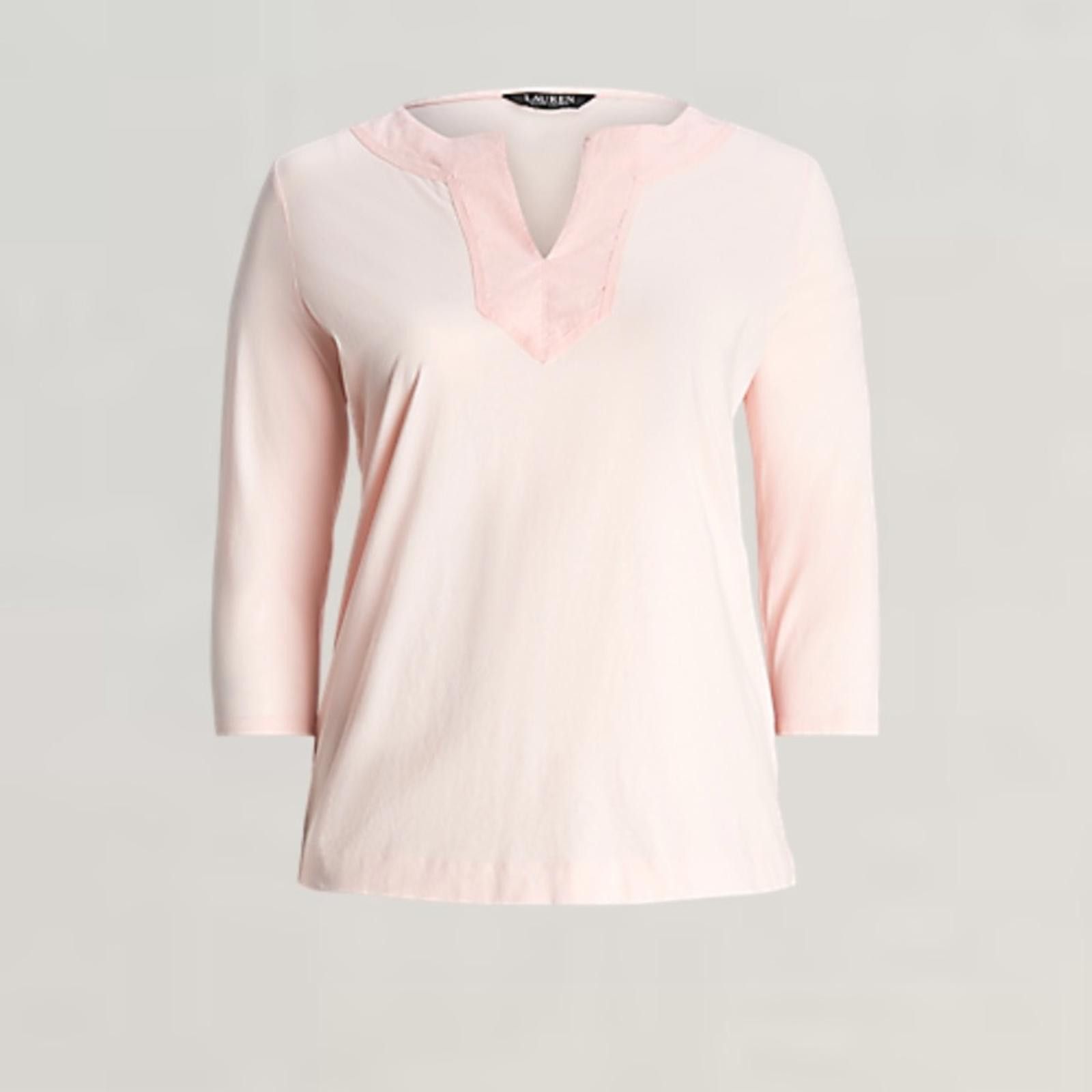 Polo Ralph Lauren Lauren Ralph Lauren Pink 3/4 Sleeve Womens V Neck Top Sz 1X Size XL / US 12-14 / IT 48-50 - 2 Thumbnail