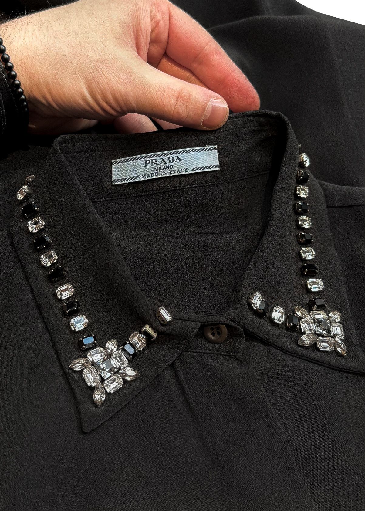 Prada Prada Black Silk Crystal Embellished Collar Blouse Size S / US 4 / IT 40 - 8 Thumbnail