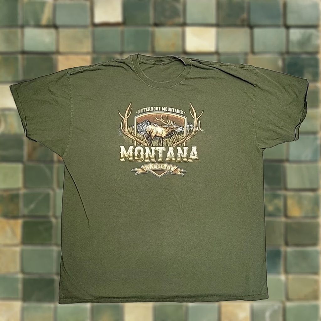 Hamilton Vintage Hamilton Montana Shirt Mens L Green Bitteroot Valley Outdoors Nature USA Western Graphic Print Crew Neck Cotton Jersey T-Shirt Boys Mens Size US L / EU 52-54 / 3 - 1 Thumbnail