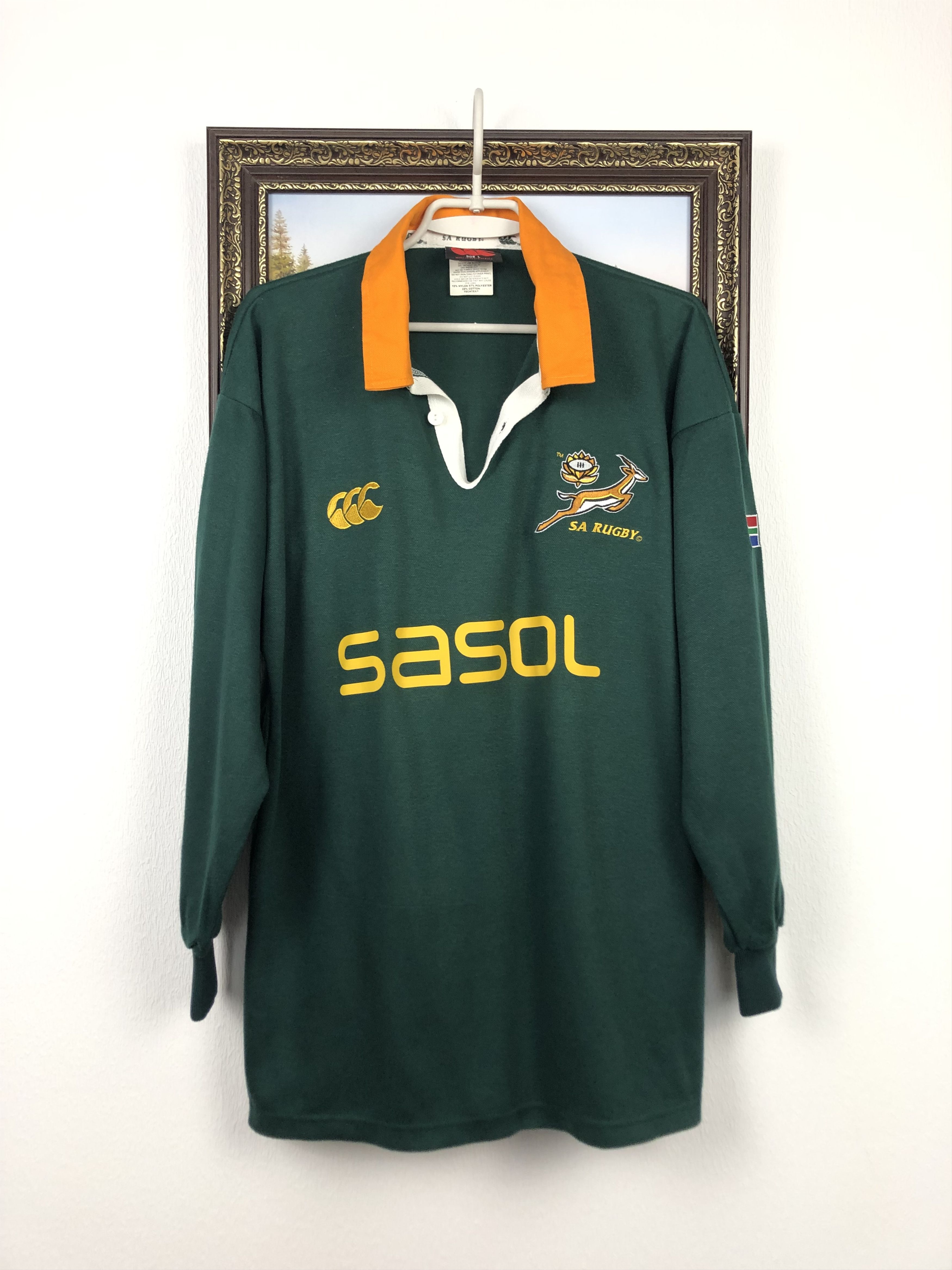 image of Canterbury Of New Zealand Vintage Canterbury South Africa Rugby Jersey Long Sleeve in Green (Size L