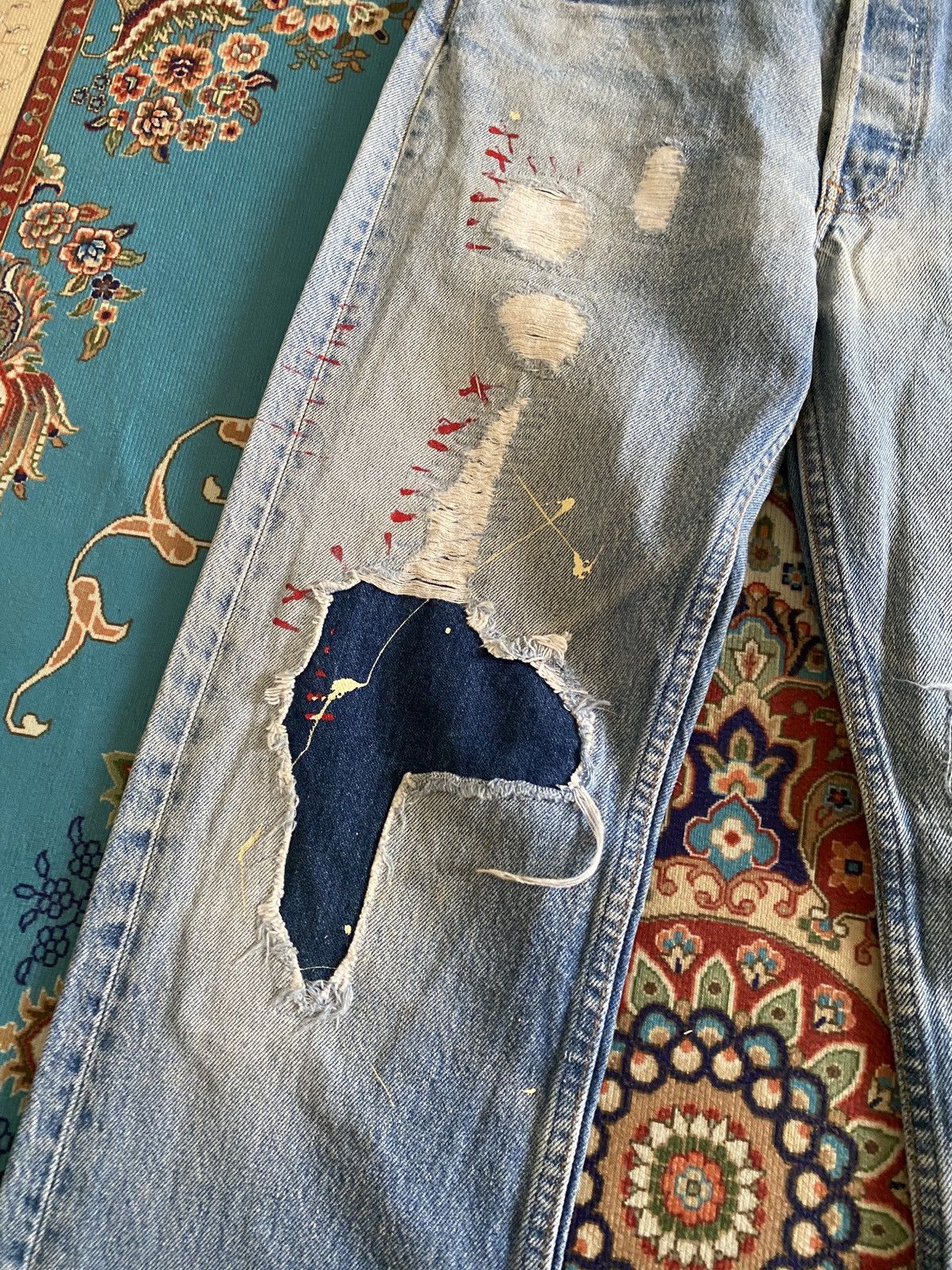 Levi's Vintage Levi’s 501xx Distressed Patchwork Splatter Denim Size US 29 - 7 Thumbnail