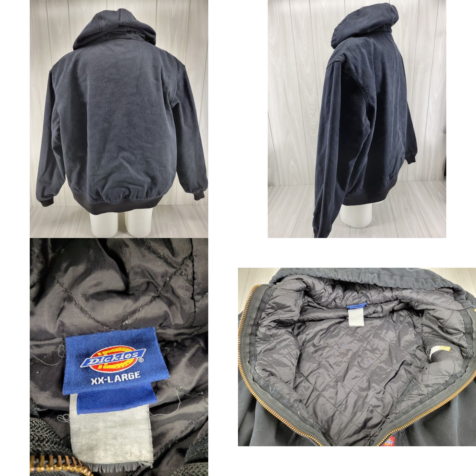 Dickies VINTAGE Dickies Jacket Canvas Hooded Quilted Lined Heavyweight 2XL Black Mens Regular Zip Short Size US XXL / EU 58 / 5 - 8 Thumbnail