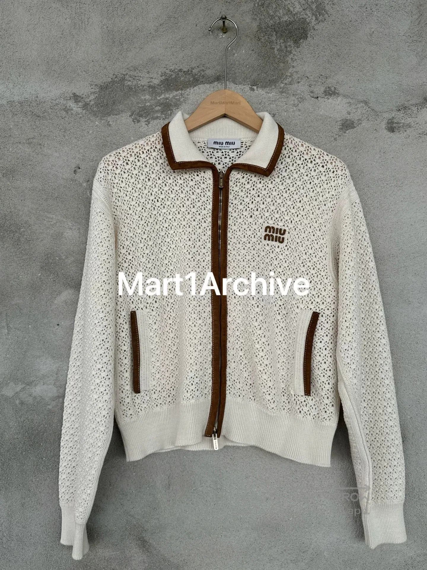 Miu Miu MiuMiu 25SS Crochet Leather Panel Cardigan. Size M / US 6-8 / IT 42-44 - 1 Thumbnail