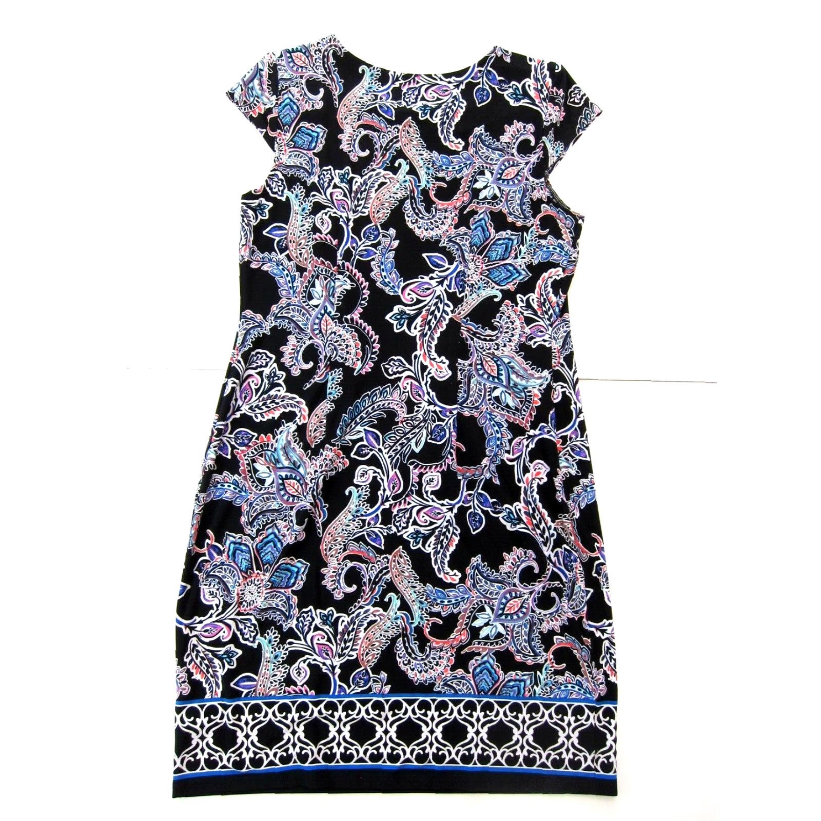 Liz Claiborne Liz Claiborne Shift Dress Cap Sleeve Black 12 Women's Paisley Floral Stretch Knee Length Size XL / US 12-14 / IT 48-50 - 2 Thumbnail