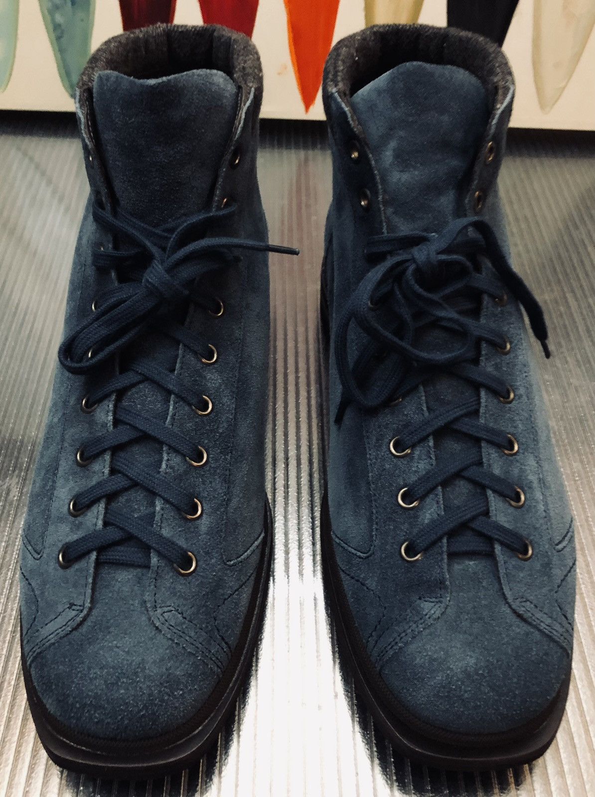 Santoni Santoni 🇮🇹 blue suede wool trim alpine rugged hikers 10 NEW Size US 10 / EU 43 - 2 Thumbnail
