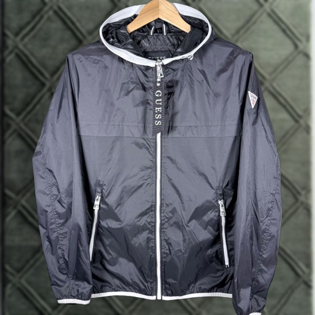Guess GUESS Hooded Jacket Men Black Water-Resistant Full Zip Large Size US L / EU 52-54 / 3 - 1 Thumbnail