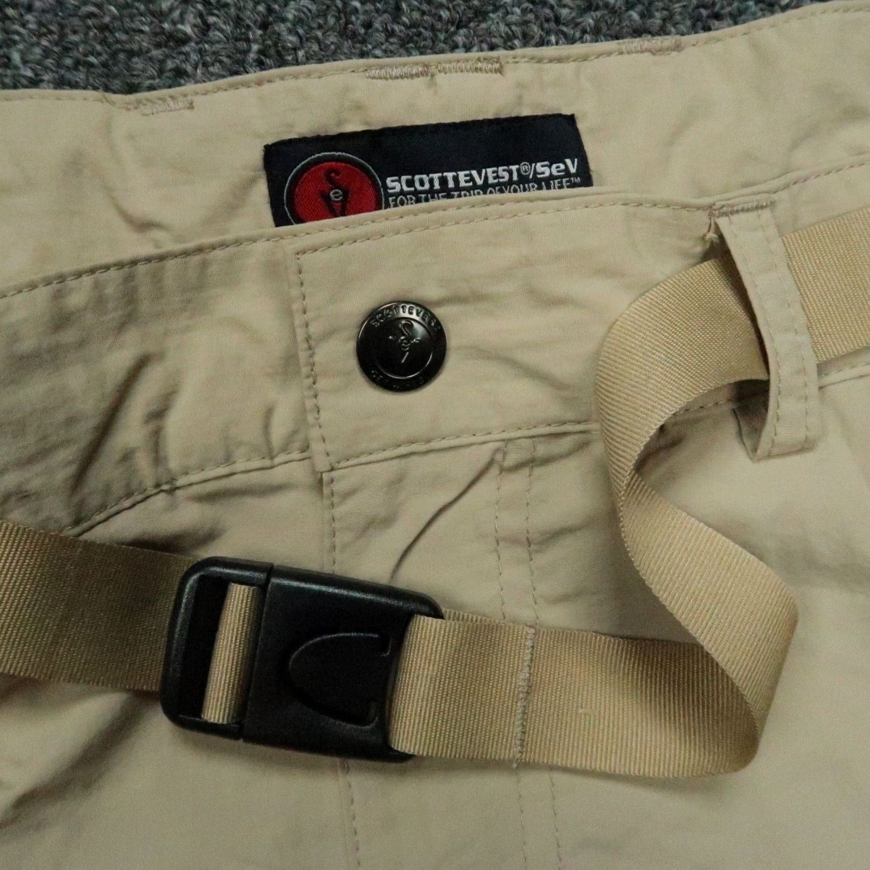 Vintage Scottevest Pants Men 40x30 Khaki Tan Belted Hiking Travel TEC Pockets Size 40R - 4 Thumbnail