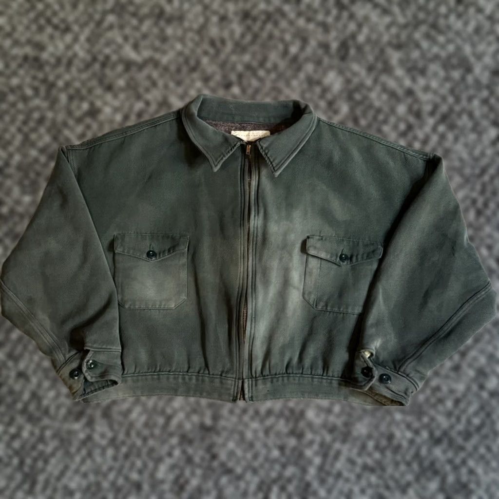 Vintage VINTAGE 1940s Cropped Full Zip Cotton Work Jacket XL Green Men Short Length Size US XL / EU 56 / 4 - 1 Thumbnail
