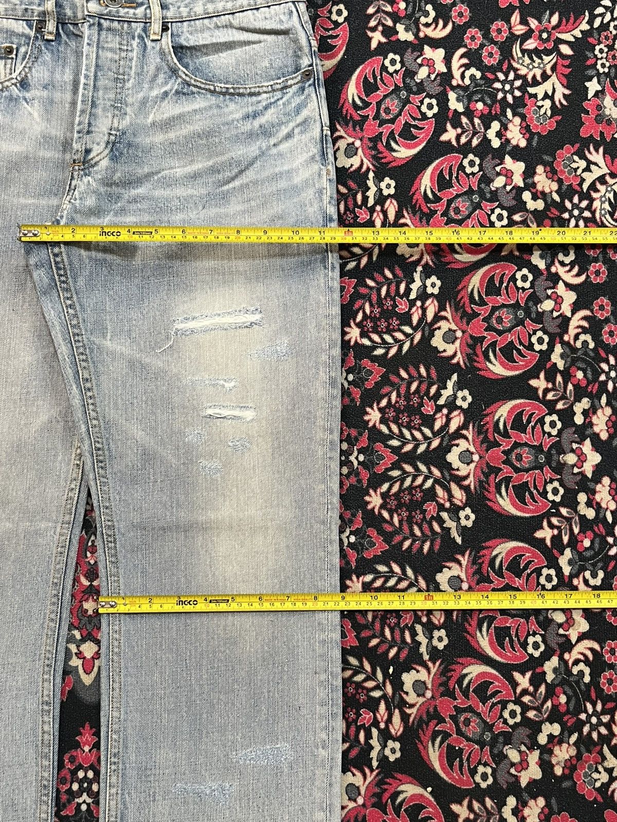 Yohji Yamamoto Ined Homme Light Washed Faded Distressed Straight Jeans Size US 31 - 15 Thumbnail