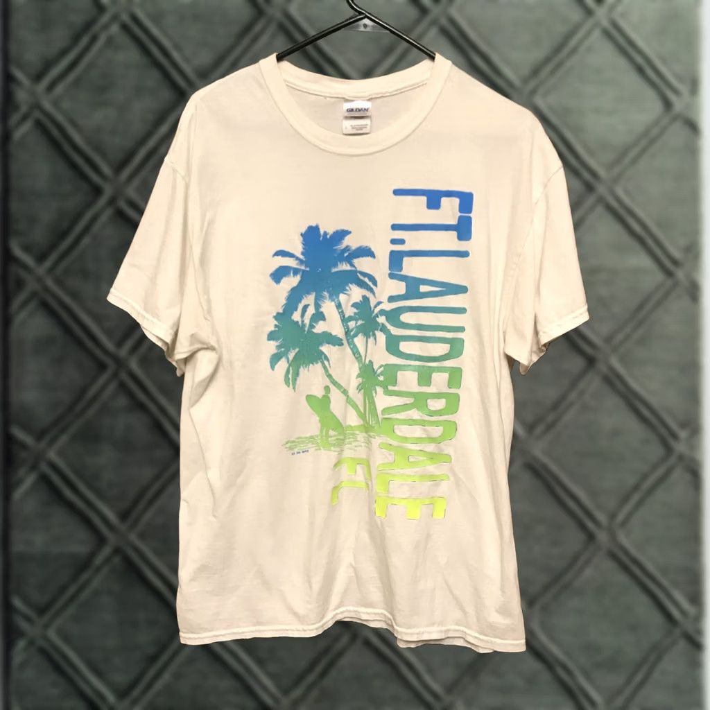 Gildan Ft. Lauderdale Florida USA T-Shirt white graphic S/S Sz LARGE 10 Size US L / EU 52-54 / 3 - 1 Thumbnail
