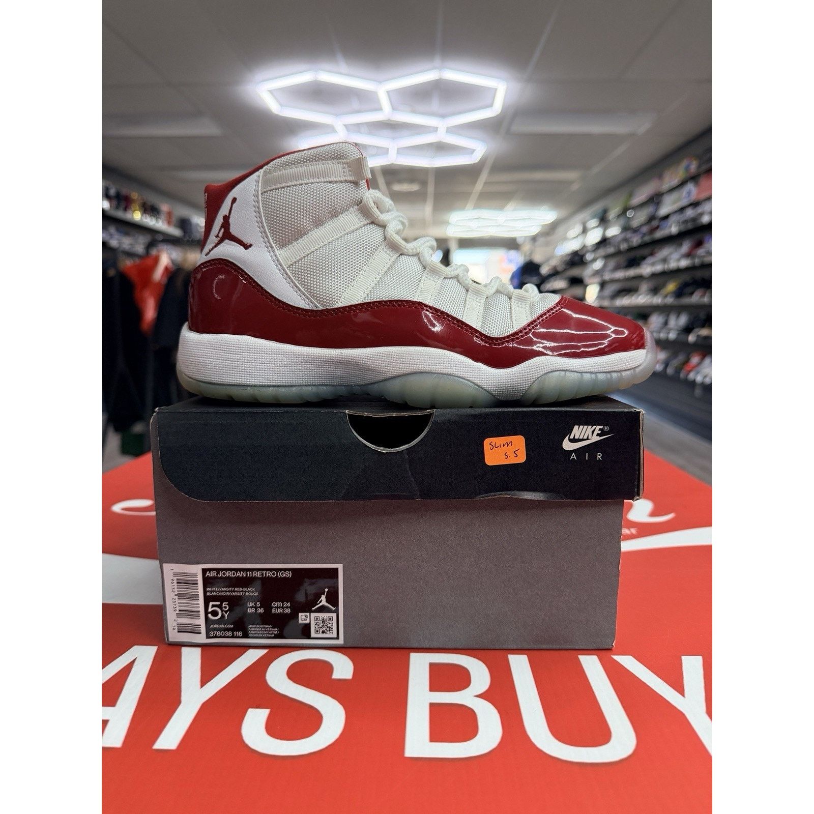 Jordan Brand Air Jordan 11 Cherry (2022) (GS) Size 5.5Y (378038-116) Size US 5.5 / EU 38 - 1 Thumbnail