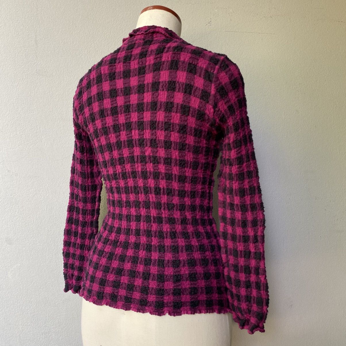 Issey Miyake Me ISSEY IYAKE Pink & Black Check Ruffle Shirt Size M / US 6-8 / IT 42-44 - 3 Thumbnail