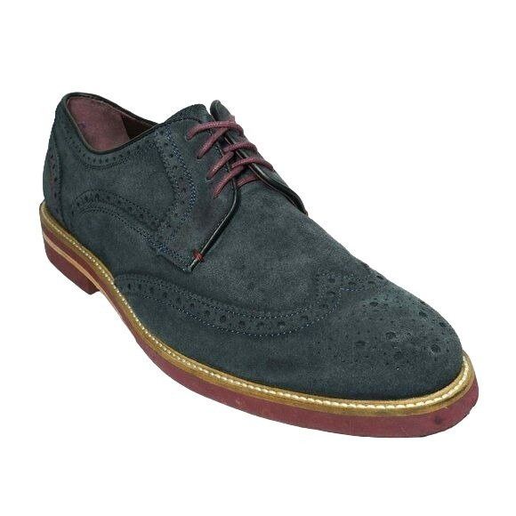image of Ted Baker London Men's 8 Wingtip Dress Shoes Navy Blue Suede in Blue Navy