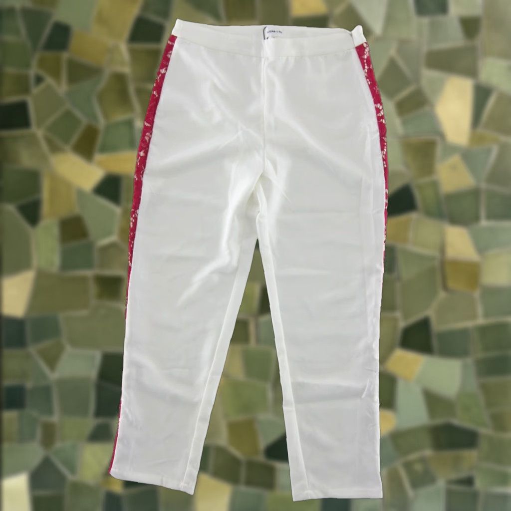 Sugar Sugar + Lips NWT White Pink Lace Trim Tapered Work Classic Pant Women Large Size 36" / US 14 / IT 50 - 1 Thumbnail