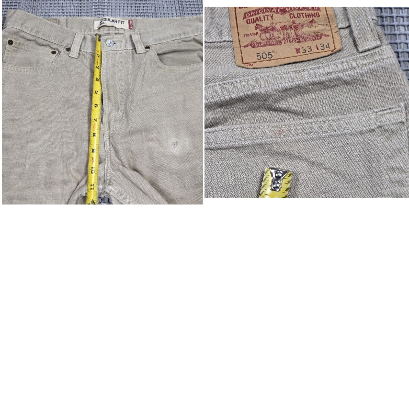 Levi's VINTAGE Levi's 505 Jeans Mens 33x34 Beige Regular Fit Distressed Skater 90s USA Classic Levi's 500 Series Jeans Mens Size US 33 - 10 Thumbnail