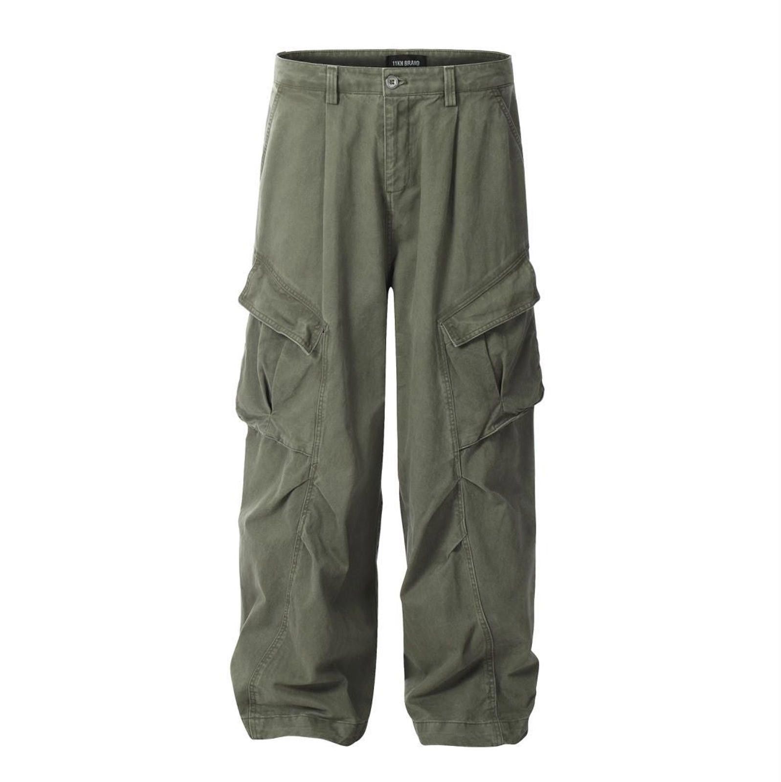 Vintage Green Wide Leg Cargo Pants, Baggy Utility Trousers Size US 32 / EU 48 - 2 Thumbnail