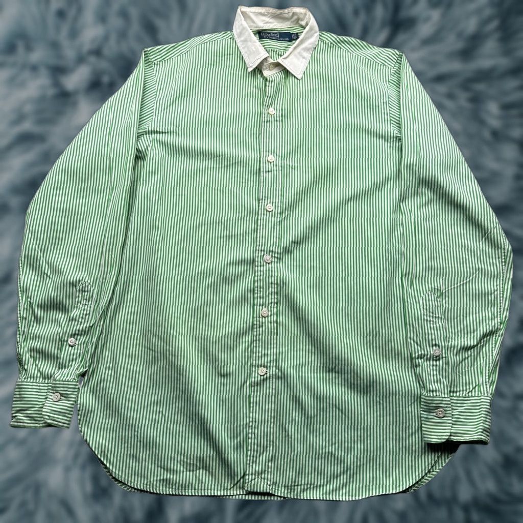 Polo Ralph Lauren VINTAGE Polo Ralph Lauren Green Striped Long Sleeve Button Shirt Mens Medium Size US M / EU 48-50 / 2 - 1 Thumbnail
