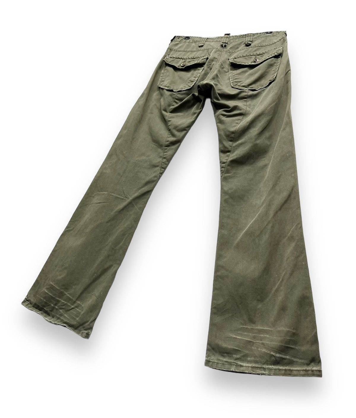 Edwin Vtg EDWIN 505 KHAKI Bush Pants Natural Distressed Flare💥 Size US 30 / EU 46 - 7 Thumbnail