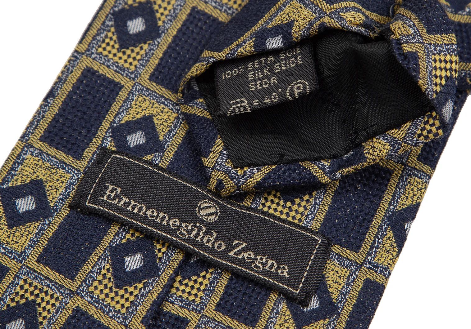 Dries Van Noten Geometric Pattern Silk Tie in Navy and Yellow Size ONE SIZE - 6 Thumbnail