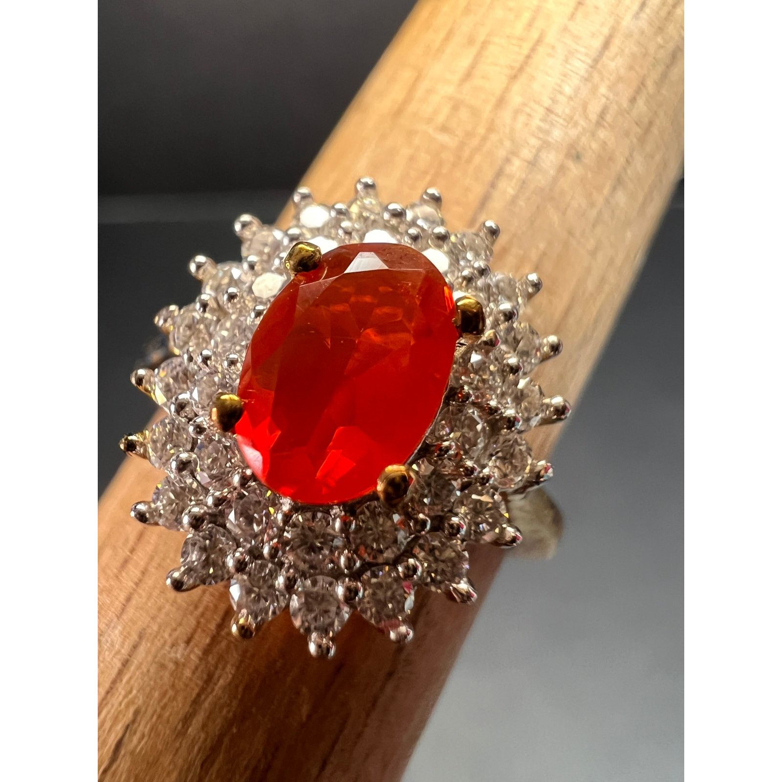 Other Mexican Cherry fire opal moissanite ring in vermeil size 5 Size ONE SIZE - 10 Thumbnail